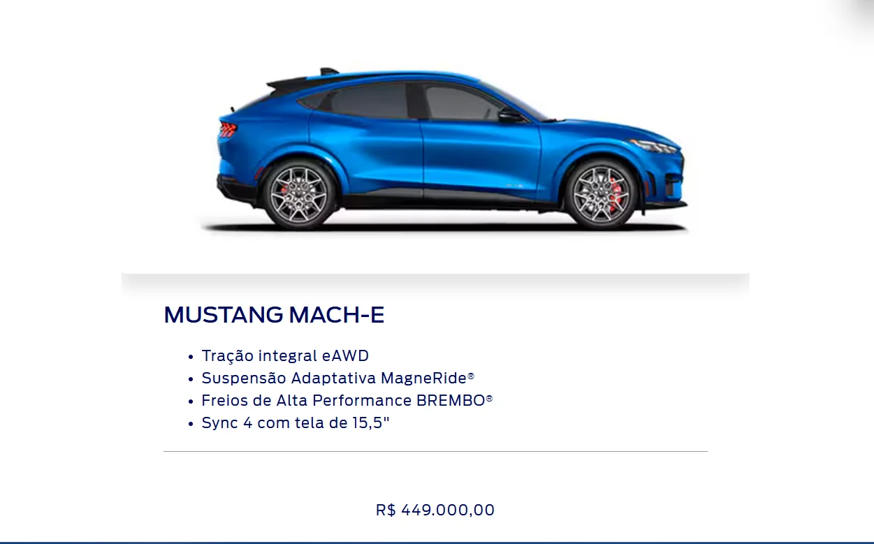 Ford reduz preço do Mustang Mach-E em R$ 37 mil no mercado brasileiro