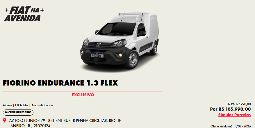 Fiat libera Fiorino 2026 com redução de R$ 22 mil para CNPJ em fevereiro