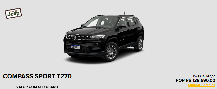 Jeep Compass Sport tem desconto de R$ 36.300,00 para PcD em março
