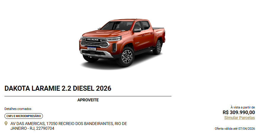 Ram corta R$ 13.000,00 da Ram Dakota Laramie em oferta para PcD