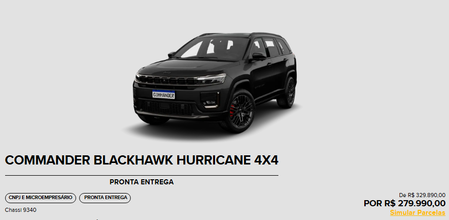 Jeep Commander Blackhawk fica R$ 49.900,00 mais barato para CNPJ em março