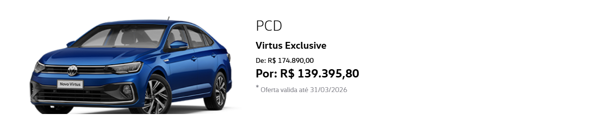Volkswagen Virtus Exclusive fica R$ 35.494,20 mais barato para PcD em março