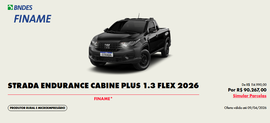 Strada Endurance fica R$ 24.723,00 mais em conta para CNPJ após redução da Fiat