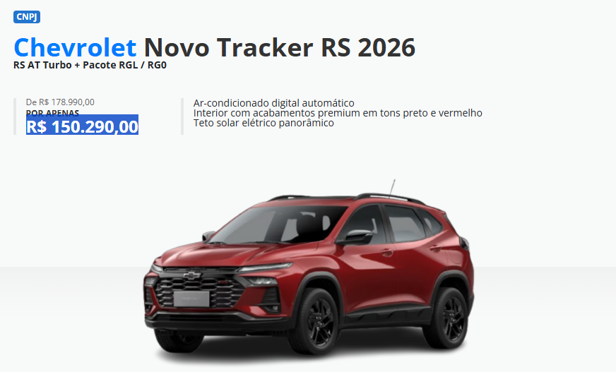 Chevrolet Tracker RS ganha desconto de R$ 28.700,00 para PcD em abril