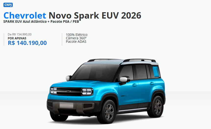 Chevrolet Spark EUV ganha desconto de R$ 14.800,00 para CNPJ em abril