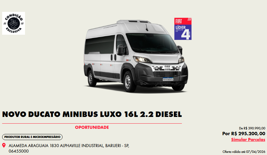 Fiat Ducato Minibus sai com mais de R$ 95 mil de desconto para CNPJ