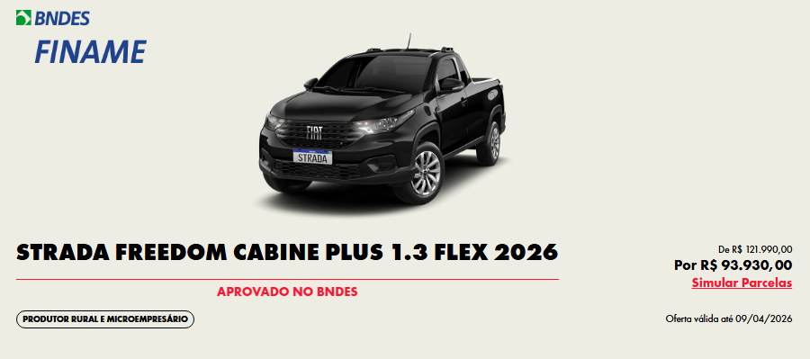 Fiat dá R$ 28.060,00 de desconto na Strada Freedom Plus para CNPJ em abril