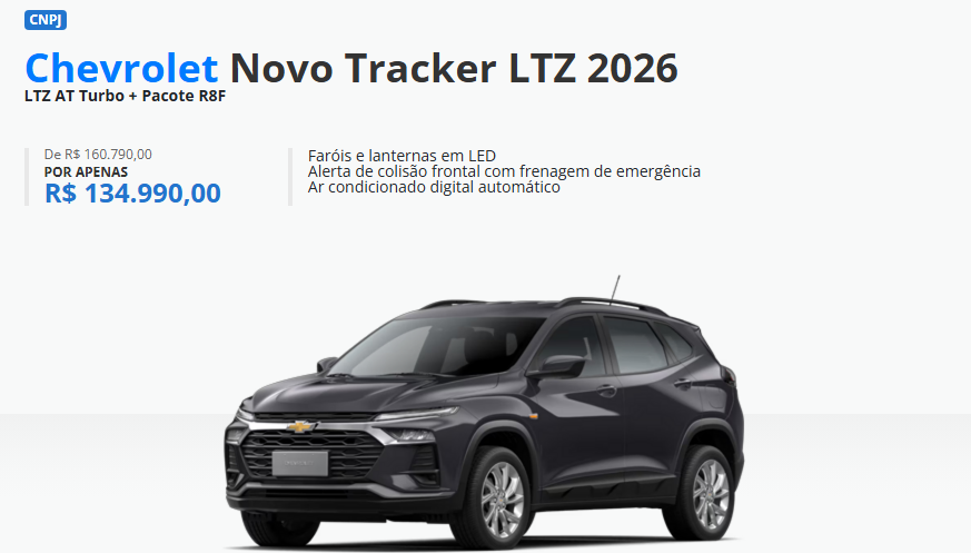 Chevrolet Tracker LTZ fica R$ 25.800,00 mais barato para CNPJ em abril