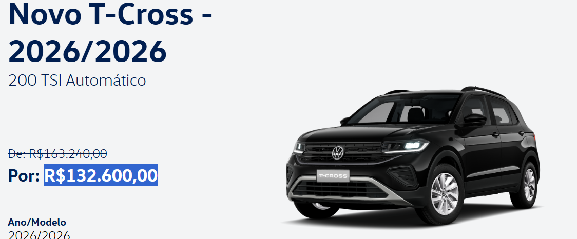 Volkswagen T-Cross 200 TSI AT sai com mais de R$ 30 mil de desconto para PcD